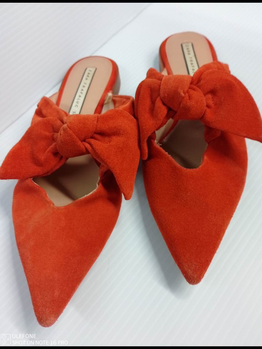 Zara Orange Bow Suede Pointed Toe Mule - Picture 2 of 5